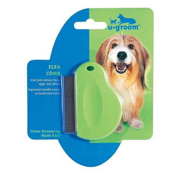 Flea Comb Green Plastic Contoured Grip Handle Steel Pins 3" Dog Cat Grooming