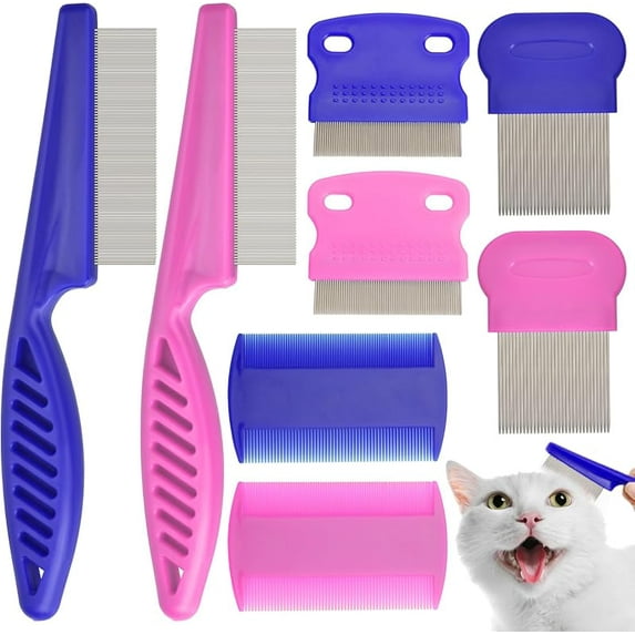 Flea Comb for Cats Dogs, 6 Pack Pet Lice Comb Set Pet Grooming Pets for Small, Medium & Large Pets (Blue)