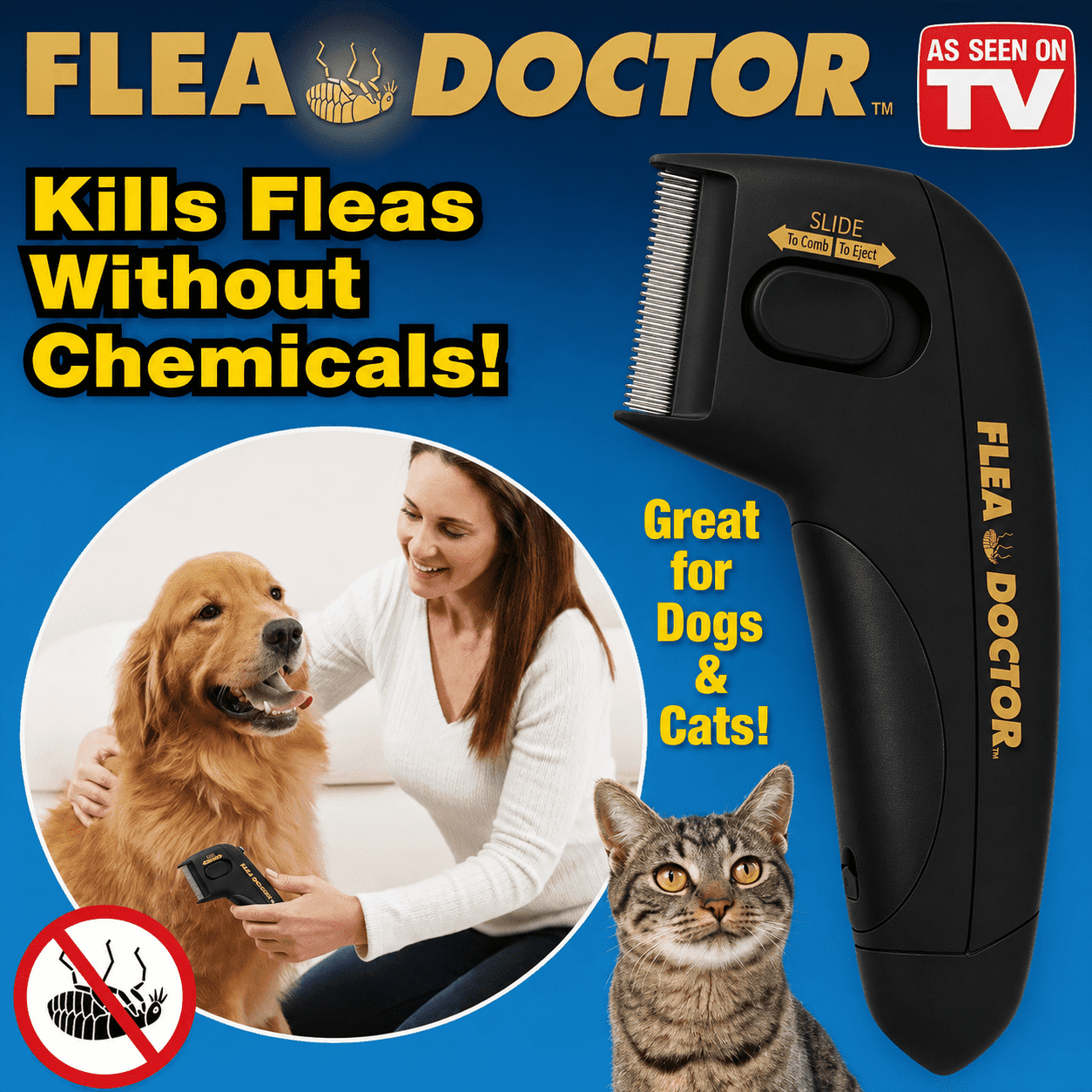 Flea Doctor Deluxe Electronic Flea Comb for Dogs & Cats - As Seen on TV