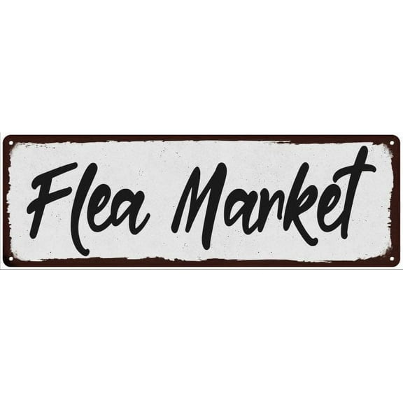 Flea Market Black on White Shabby Chic Metal Sign 6x18 Room Decor 206180049038