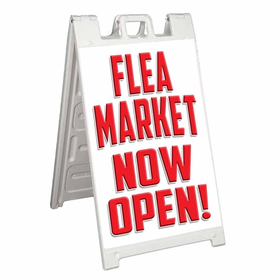 Flea Market Now Open (24" X 36") Standard A-Frame Signicade, Includes Decal Applied To Stand