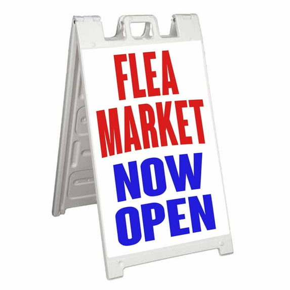 Flea Market Now Open (24" X 36") Standard A-Frame Signicade, Includes Decal Applied To Stand
