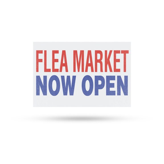Flea Market Now Open Vinyl Decal 12 Inch x 16 Inch Weatherproof Heavy-Duty Adhesive Backing | Grand Opening, Local Events, Retail Opportunities | Made in USA