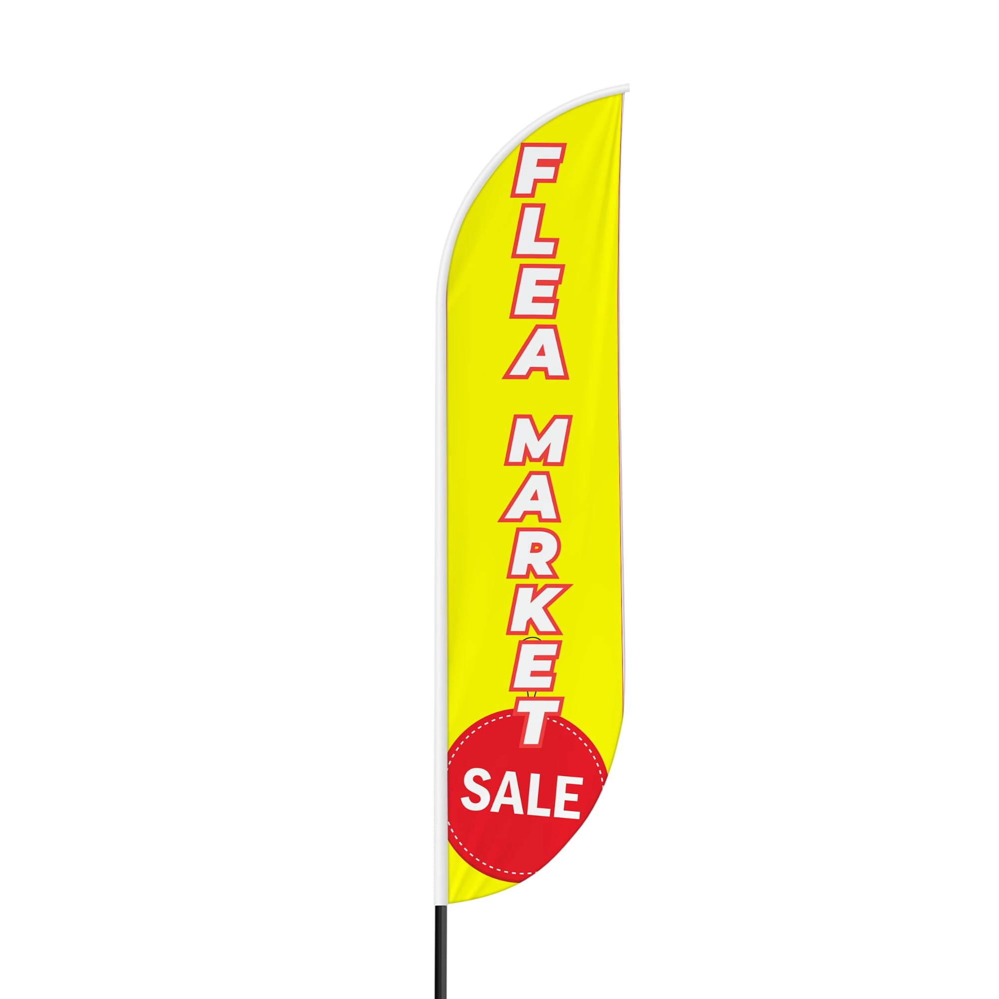 Flea Market Sign feather flag for Outdoor by Mavis Printing | 11.5 FEET Long Polyester Outdoor Banner Flag for Easy Hang | HD Print Swooper I Flag Only to Advertise Flea Market Business I Flag Only