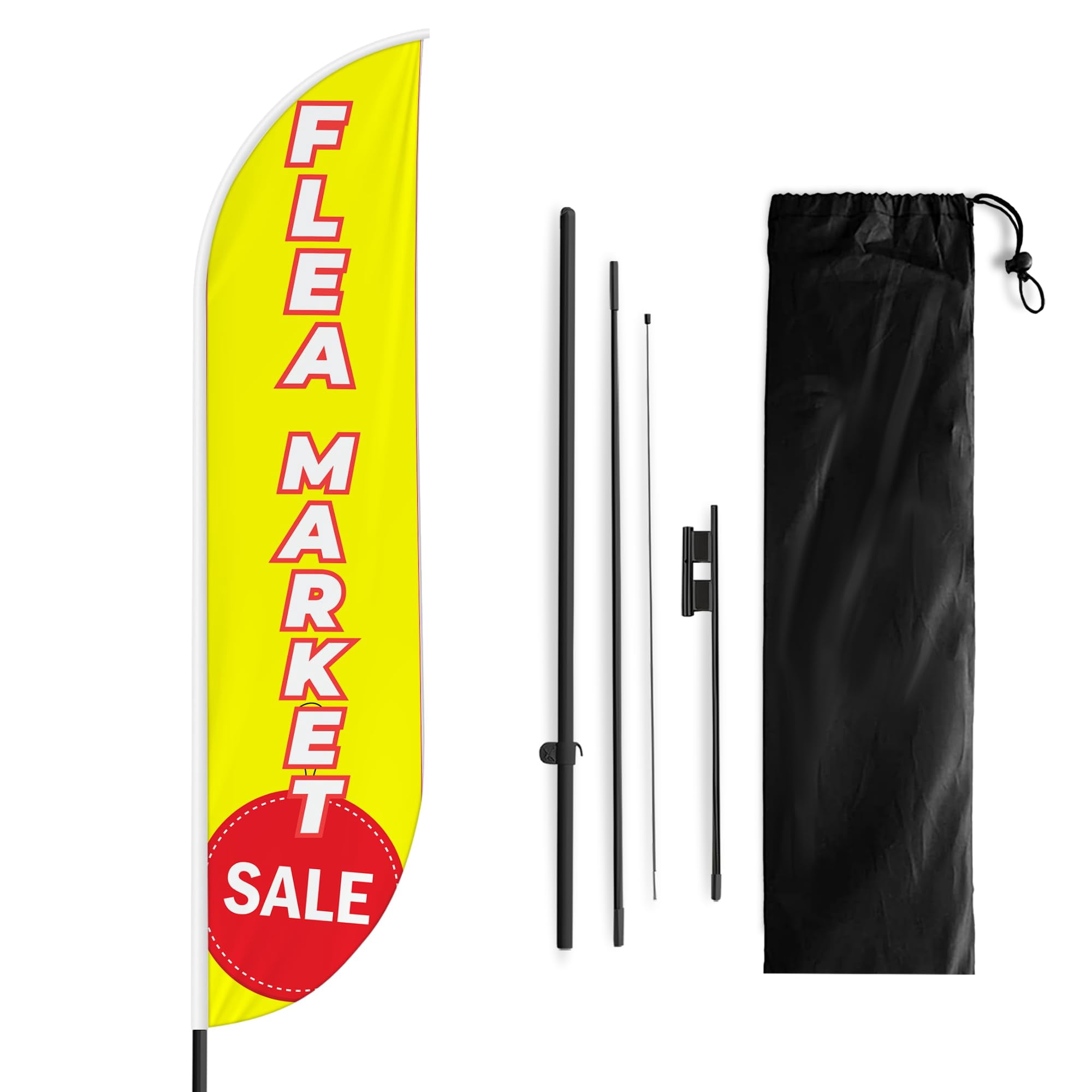 Flea Market Sign feather flag Pole Mount Outdoor by Mavis Printing-15 FEET Long Polyester Outdoor Banner Flag Easy Hang | HD Print Swooper Flag Pole Kit to Advertise Flea Market Business