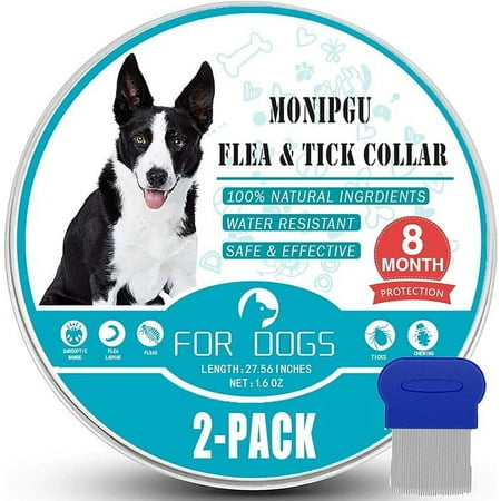 Flea and Tick Collar for Dogs,2 Pack,Natural Flea and Tick Prevention for Dogs,8 Months Protection,One Size Fits All Dogs,Adjustable & Waterproof,Include Flea Comb