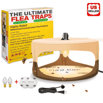 Flea Trap, Sticky Pad Flea Trap with 2 Glue Discs & 2 Light Bulbs, Natural Insect Trap, Pest Control for Flea, Bed Bug, Moths, Mosquito, Fly, Ants, Cockroach, Odorless, Non-Toxic, Safe for Family