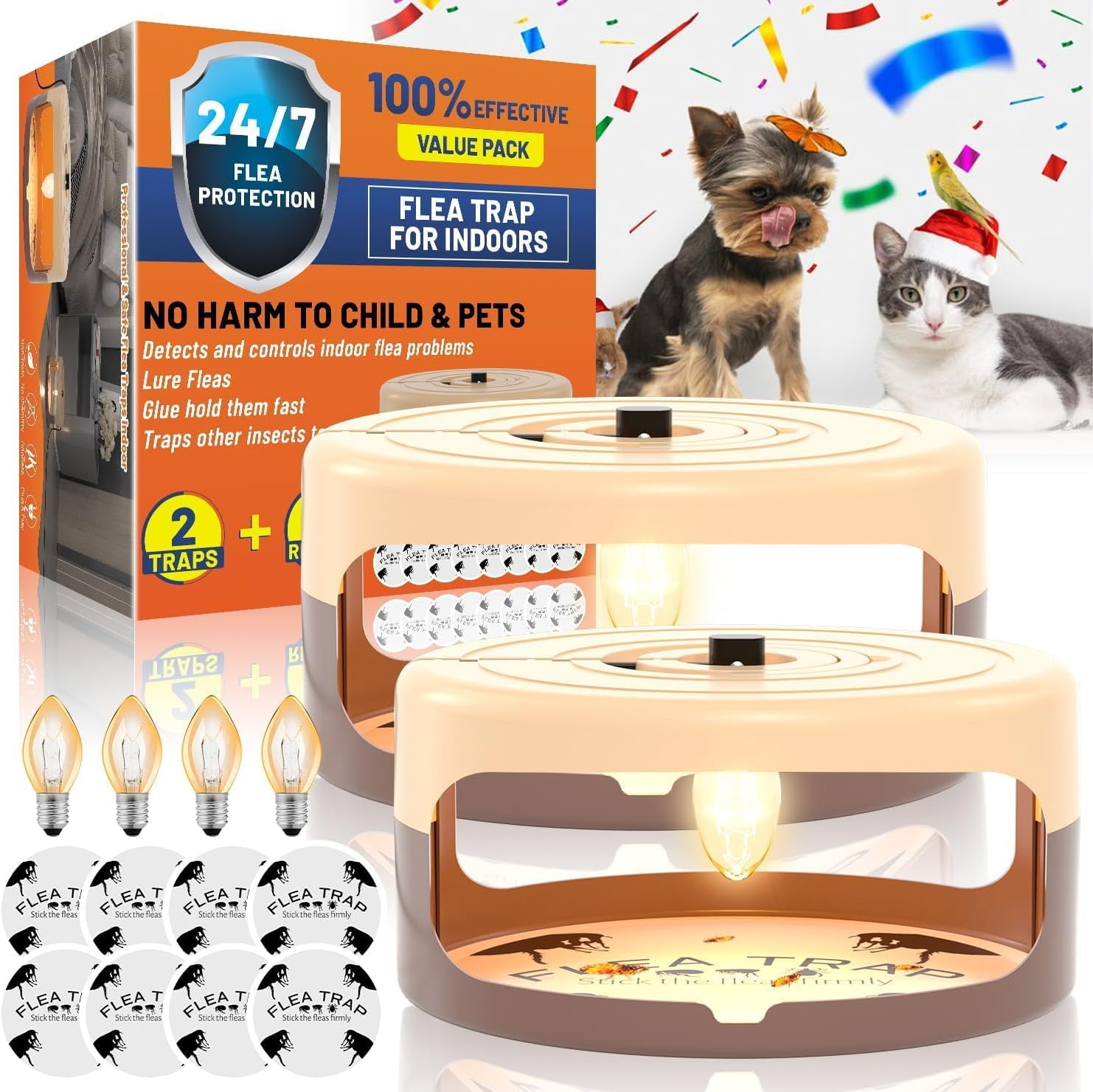 Flea Traps, Flea Killer Indoor Bed Bug Trap Pest Control, Non Toxic and Harmless, Friendly to Pets and Kids, 2 Pack
