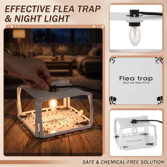Flea Traps, Flea Trap for Inside Your Home - 6 Bulbs & 8 Sticky Glue Boards for Bed Bug Control, Flying Insects Killer, Trap Pest Control for Bugs Gnats Moths