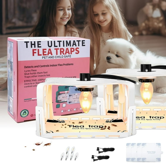 Flea Traps for Home Indoor Flea Light Trap Treatment with 6 Refills & 6 Bulbs - Bug Insect Pest Control Traps for Living Room, Balcony, Bedroom - SQUARE