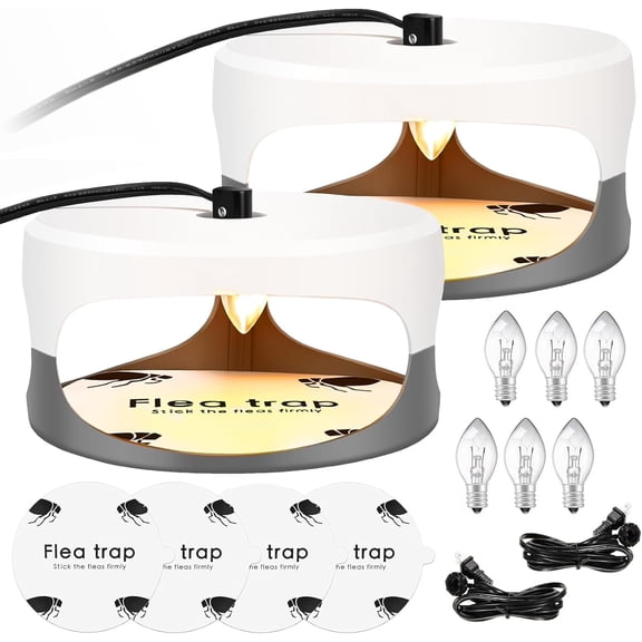 Flea Traps for Inside Your Home 2 Packs, Flea Light Trap for Indoor, Bed Bug Killer with Sticky Pads & Light Bulb Replacement, Natural Fleas Insect Infestation Treatment Trap