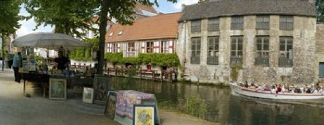 Flea market at a canal Dijver Canal Bruges West Flanders Belgium Canvas Art - Panoramic Images (15 x 6)