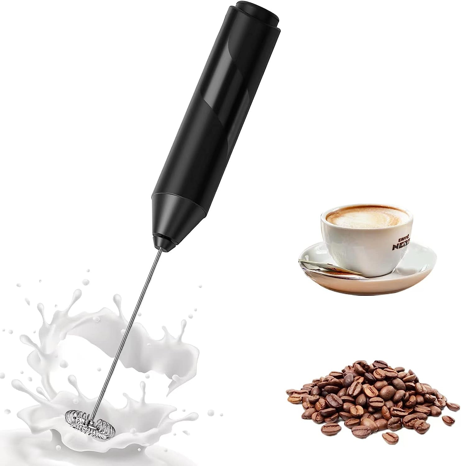 FLENDY Rechargeable Milk Frother Handheld, Coffee Handheld Black