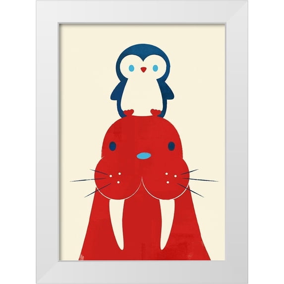 Fleck, Jay 14x18 White Modern Wood Framed Museum Art Print Titled - Penguin and Walrus
