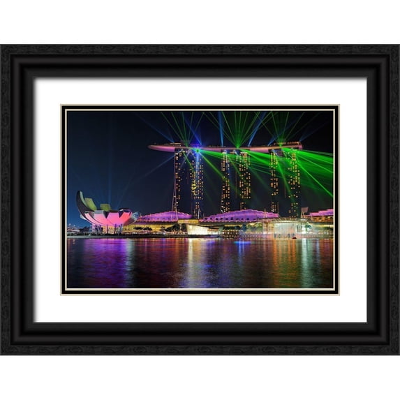 Fleckenstein, Martin 24x17 Black Ornate Wood Framed with Double Matting Museum Art Print Titled - Marina Bay Sands Lasershow