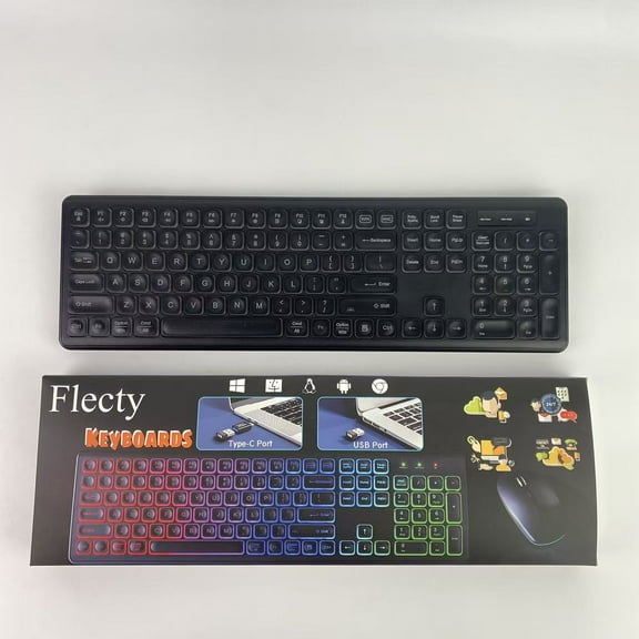 Flecty Keyboards, Wireless Keyboard - RGB Backlit, Rechargeable & Light Up Letters, Full-Size, Ergonomic Tilt Angle, Sleep Mode, 2.4GHz Quiet Keyboard