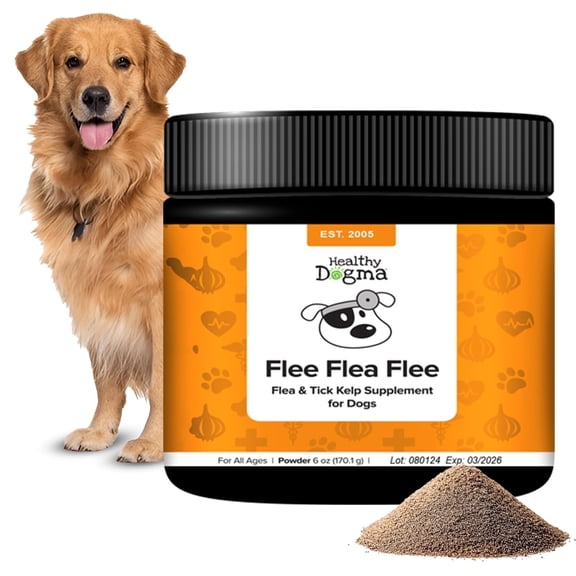 Flee Flea Flee – Natural Flea & Tick Supplement for Dogs (6 oz) | Garlic, Nutritional Yeast, Kelp & Flaxmeal Powder | Supports Skin & Coat Health | Chemical-Free Flea Repellent | Easy-to-Mix Formula