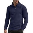 thumbnail image 1 of Fleece 1/4 Zip Pullover for Men Causal Fall Winter Soft Velvet Thermal Base Sweaters Long Sleeve Stand Collar Tops (L, Navy), 1 of 5