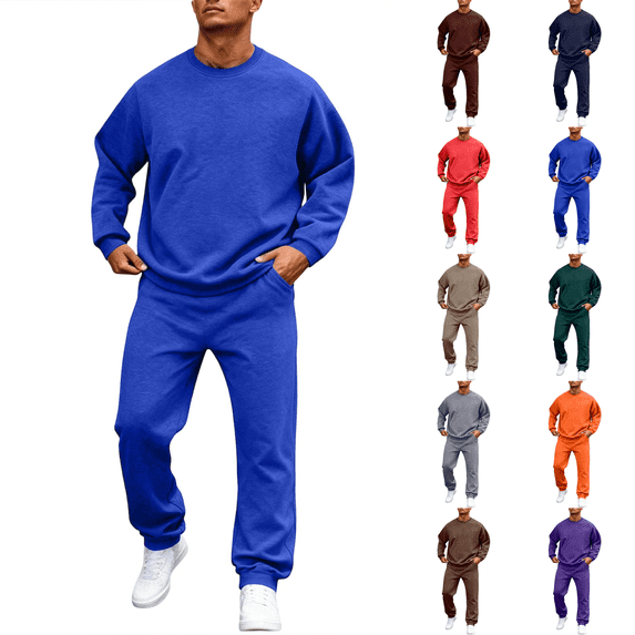 Fleece 2 Piece Outfits Mens Pullover Sweatshirt Tracksuit & Joggers Sweatpants Sweatsuit Sets with Pockets Blue S