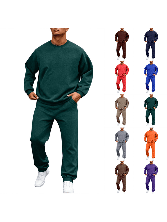 Fleece 2 Piece Outfits Mens Pullover Sweatshirt Tracksuit & Joggers Sweatpants Sweatsuit Sets with Pockets Dark Green XL