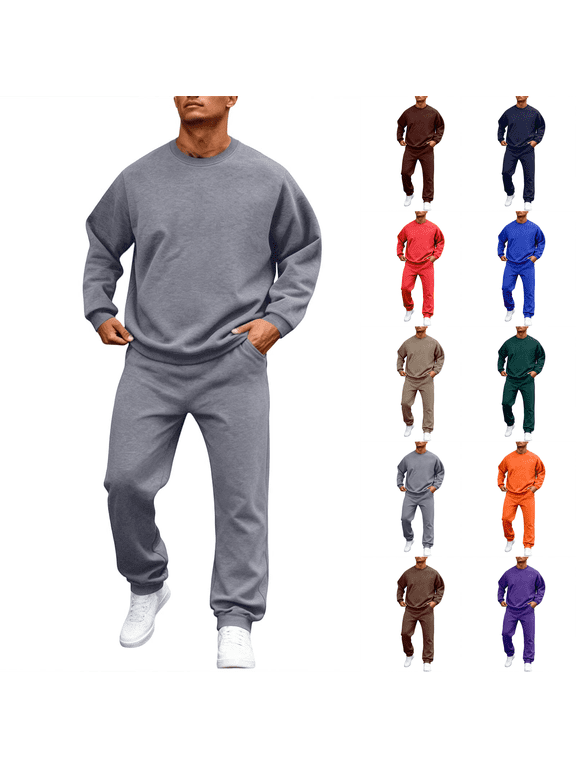 Fleece 2 Piece Outfits Mens Pullover Sweatshirt Tracksuit & Joggers Sweatpants Sweatsuit Sets with Pockets Gray M