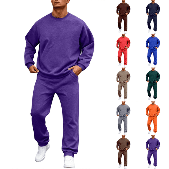 Fleece 2 Piece Outfits Mens Pullover Sweatshirt Tracksuit & Joggers Sweatpants Sweatsuit Sets with Pockets Purple 2XL