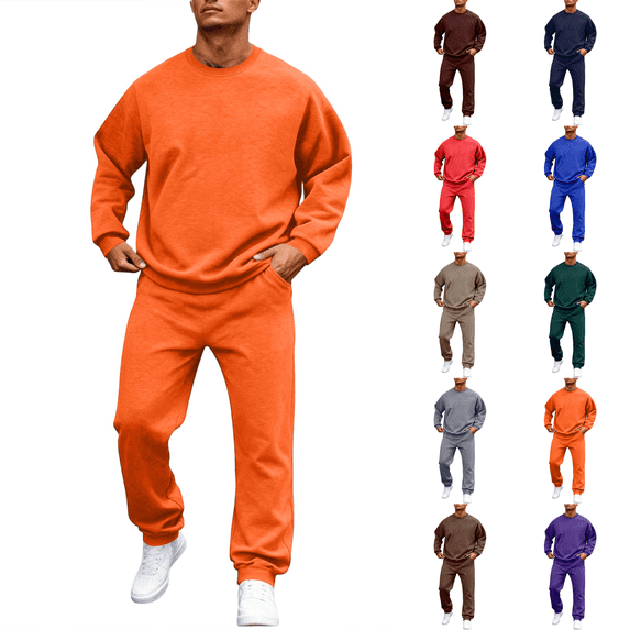 Fleece 2 Piece Outfits Mens Pullover Sweatshirt Tracksuit & Joggers Sweatpants Sweatsuit Sets with Pockets Saffron L
