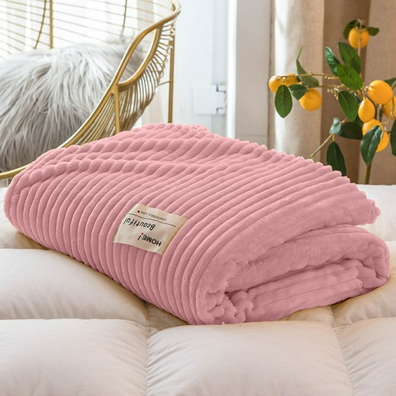 Fleece Air Conditioning Blanket Lightweight Cooling Nap Blanket 27.56x39.37in Breathable Polyester Summer Winter Blanket for Hot Sleepers Babies (Pink)