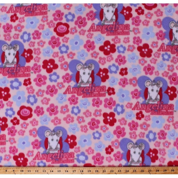 Fleece Angelina Ballerina Kids Children's Cartoons Characters Mouse Girls Pink Flowers Fleece Fabric Print by the Yard (28510)
