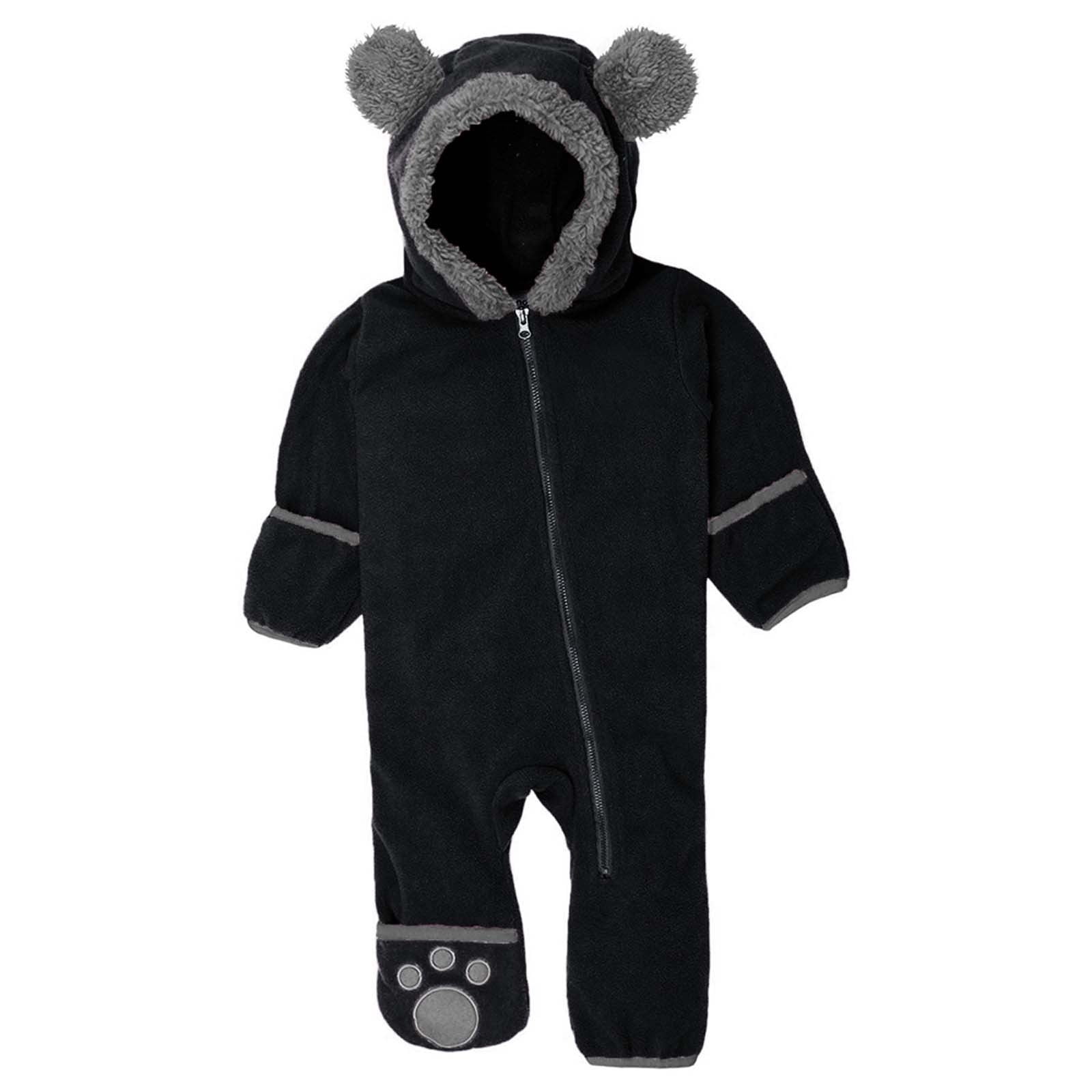 Fleece Baby Bodysuits Infant Onesie Kids Hooded One Piece Romper Outerwear Toddler Jacket Fleece Jacket Coat Zipper Jumpsuits Black,2 Years