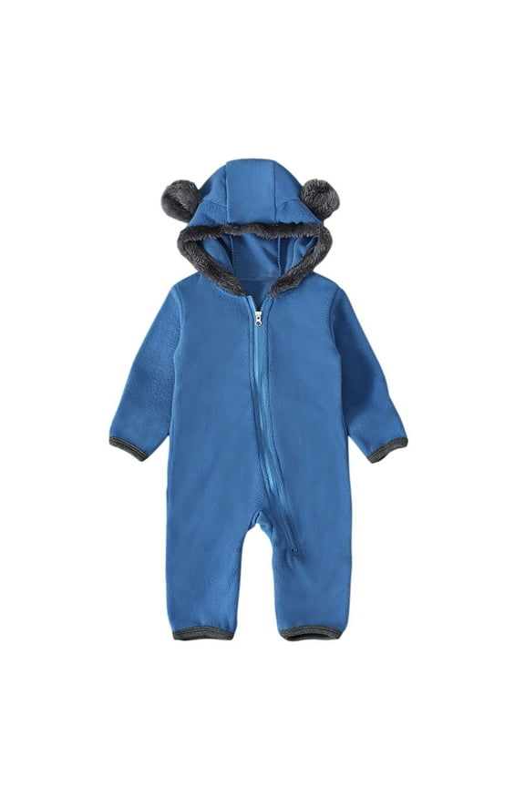 Fleece Baby Bodysuits Infant Onesie Kids Hooded One Piece Romper Outerwear Toddler Jacket Fleece Jacket Coat Zipper Jumpsuits Blue,12-18 Months