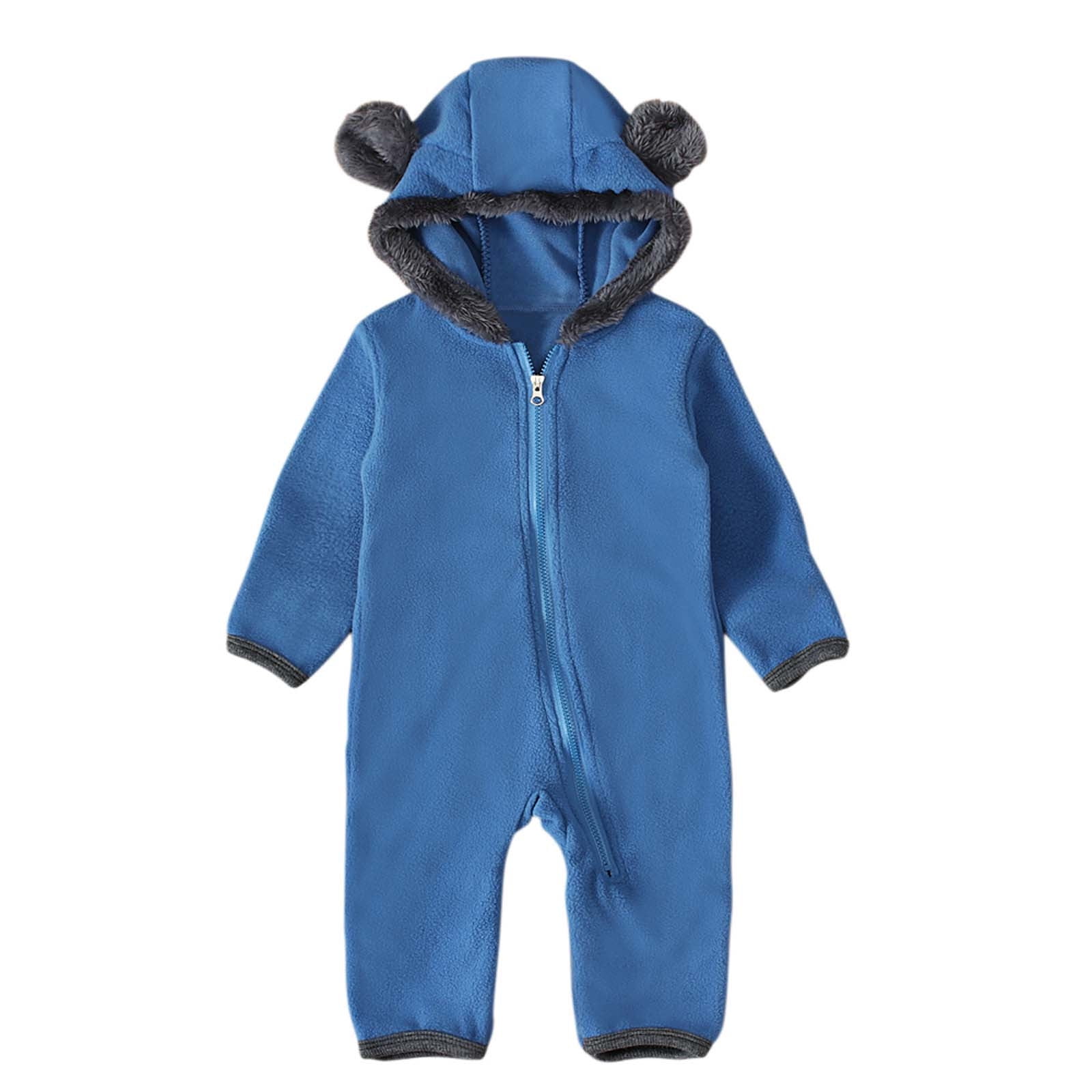 Fleece Baby Bodysuits Infant Onesie Kids Hooded One Piece Romper Outerwear Toddler Jacket Fleece Jacket Coat Zipper Jumpsuits Blue,3 Years