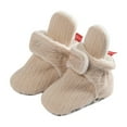 thumbnail image 1 of Fleece Baby Booties, Warm Cozy Baby Slippers, Stay On Sock Shoes, Easy to Put on, Unisex Baby Gifts, Soft Non-Slip Adjustable Newborn Boots for Boys and Girls Beige 0-6 Months, 1 of 4