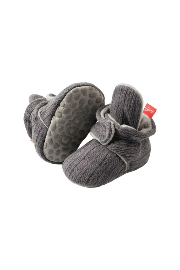 Fleece Baby Booties, Warm Cozy Baby Slippers, Stay On Sock Shoes, Easy to Put on, Unisex Baby Gifts, Soft Non-Slip Adjustable Newborn Boots for Boys and Girls Gray 6-12 Months