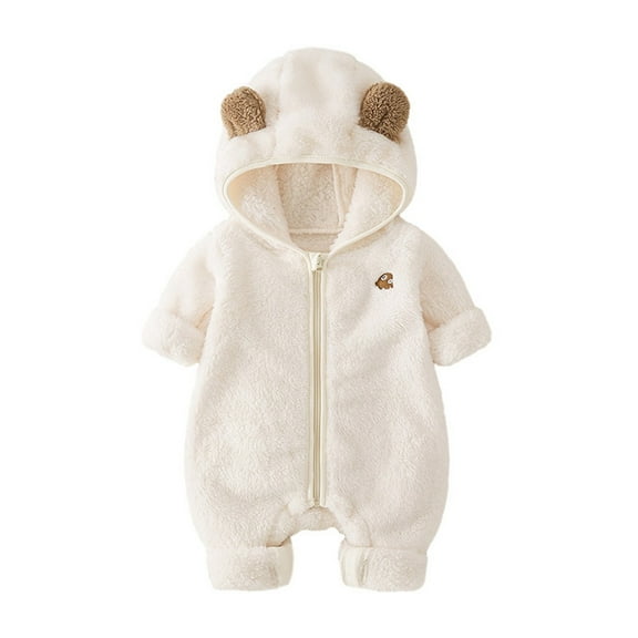 Fleece Baby Onesies White Newborn Onesie Long Sleeve Zipper Hooded Romper Girls Cartoon Bear Jumpsuit Baby Snowsuit Newborn Boy Outfits 0-3 Months
