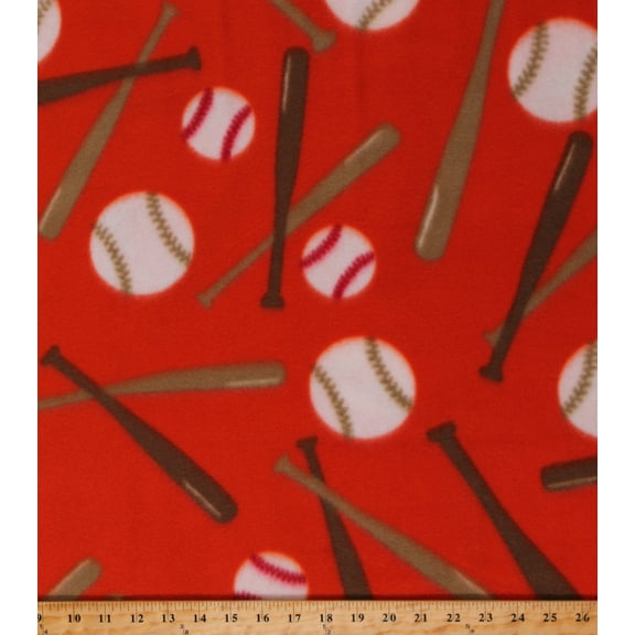 Fleece Baseball Bats Balls on Orange Sports Fleece Fabric Print by the Yard (9193F-11D-orange)