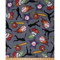thumbnail image 1 of Fleece Baseballs Softball Bats Gloves Balls Baseball Players Pitchers Stars on Gray Little League Sports Fleece Fabric Print by the Yard (5809M-7B-gray), 1 of 1