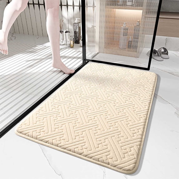Fleece Bathroom Mat Non Slip, Super Absorbent Bath Rug for Door Entrance, Soft Memory Foam Floor Mat for Kitchen Toilet, Quick Dry Washable Carpet for Home, PVC Bottom Shower Mat for Safety