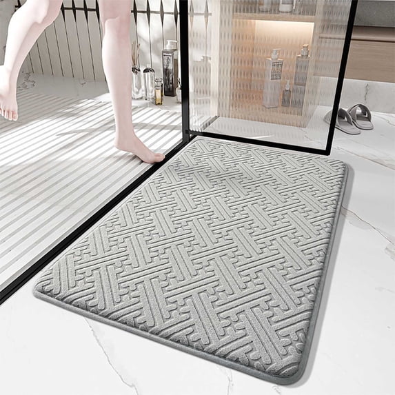 Fleece Bathroom Mat Non Slip, Super Absorbent Bath Rug for Door Entrance, Soft Memory Foam Floor Mat for Kitchen Toilet, Quick Dry Washable Carpet for Home, PVC Bottom Shower Mat for Safety