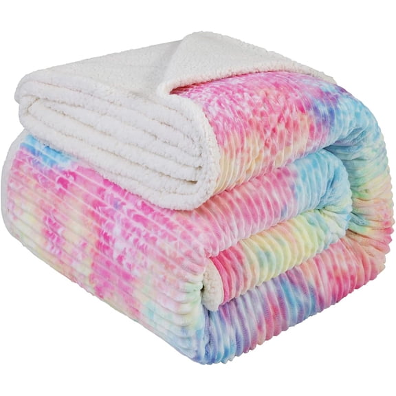 Fleece Bed Blanket Super Soft Plush Warm Throw Queen 90x90 Inches Rainbow Striped