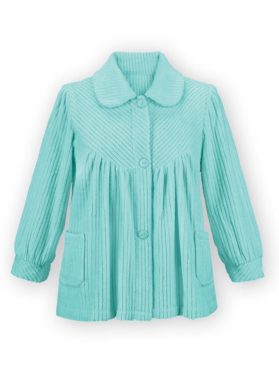 Collections Etc Women's Soft Fleece Full-Button Front Bed Jacket with Pockets Mint XXX Large