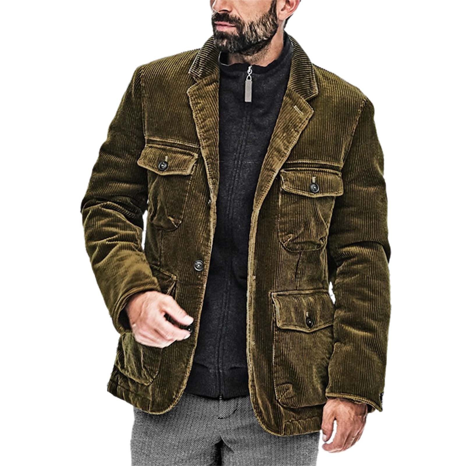 Fleece Black Winter Jacket Long Sleeve Men s Plus Size Winter Button Coat Lapel Long Sleeve Thickened Vintage Jacket Corduroy Winter Jackets for Men Walmart