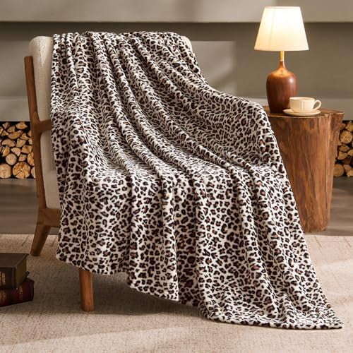 Fleece Blanke for Couch & Bed Leopard Print Throw Blanket – Soft Blanket, Cozy Lightweight Fleece Animal Print Throw, 60"x 80", Snow Leopard