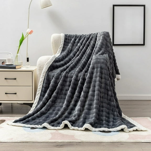 Fleece Blanket - 3D Jacquard Decorative Cream Throw Blankets for Couch & Bed, Soft and Cozy Warm Plush Fluffy Blanket All Seasons Suitable, 59x40Inches （Dark Gray）