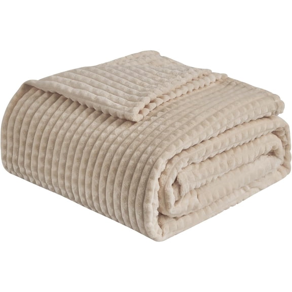 Fleece Blanket, 3D Jacquard Throw Blanket for Couch and Bed, Soft Cozy and Fluffy Blankets Lightweight Luxury Flannel with Geometric Grid Design (Beige, 50'' x 60'')