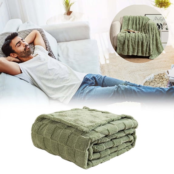 Fleece Blanket 59x39 in, Soft Thick Striped Facecloth Throw Blanket for Beds and Sofas, Warm Lightweight Cozy Microfiber Bedding Cover for Winter Home Relaxation