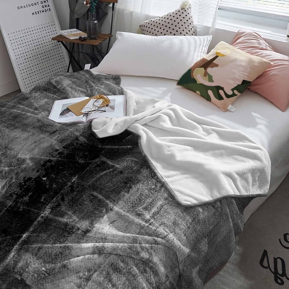 Fleece Blanket Abstract Black Vintage Texture Blankets, Soft Cozy Warm Flannel Throw Blanket, Gradient Modern Art Blanket for Bed Couch Sofa,60x80In