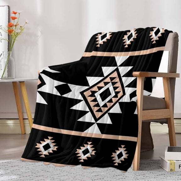 Fleece Blanket Abstract Boho Tribal Geometric Blankets, Soft Cozy Warm Flannel Throw Blanket, Retro Ethnic Aztec Pattern Blanket for Bed Couch Sofa,30x40In