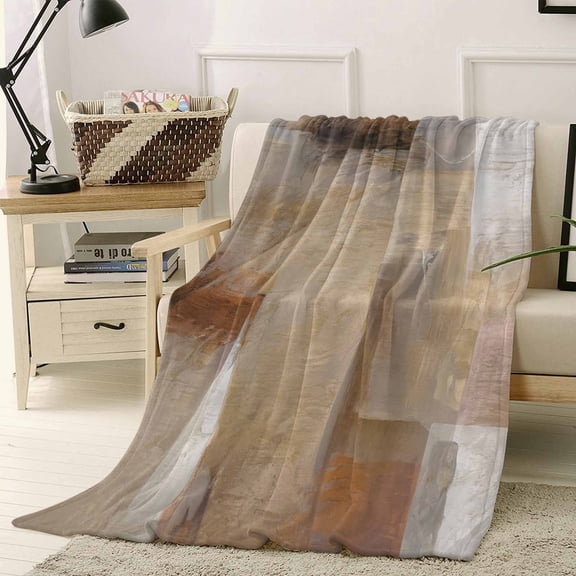 Fleece Blanket Abstract Brown Art Geometric Graffiti Blankets, Soft Cozy Warm Flannel Throw Blanket, Vintage Art Blanket for Bed Couch Sofa,40x50In