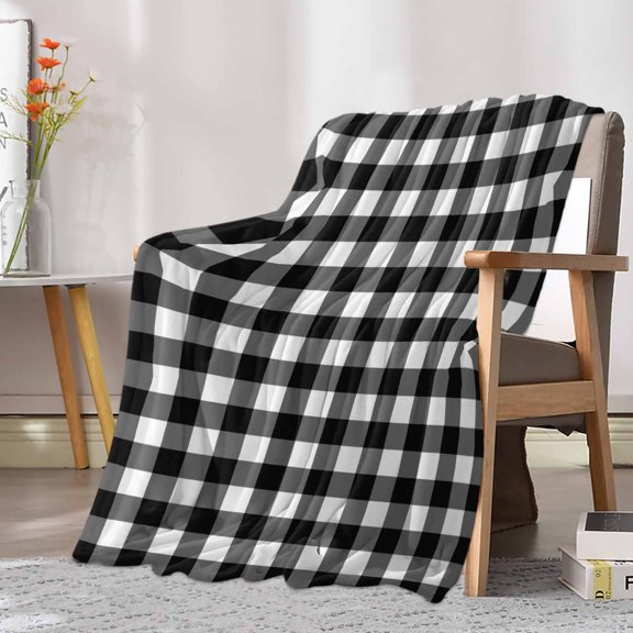 Fleece Blanket Abstract Buffalo Checkered Blankets, Soft Cozy Warm Flannel Throw Blanket, Modern Black White Grid Blanket for Bed Couch Sofa,30x40In